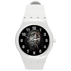 Jesuschrist Face Dark Poster Round Plastic Sport Watch (m) by dflcprints