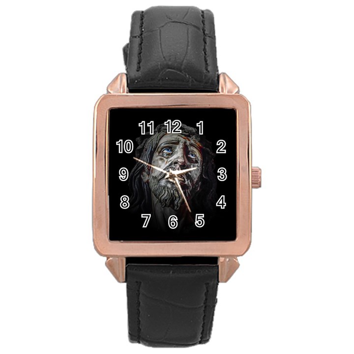 Jesuschrist Face Dark Poster Rose Gold Leather Watch 