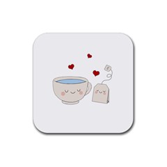 Cute Tea Rubber Coaster (square)  by Valentinaart