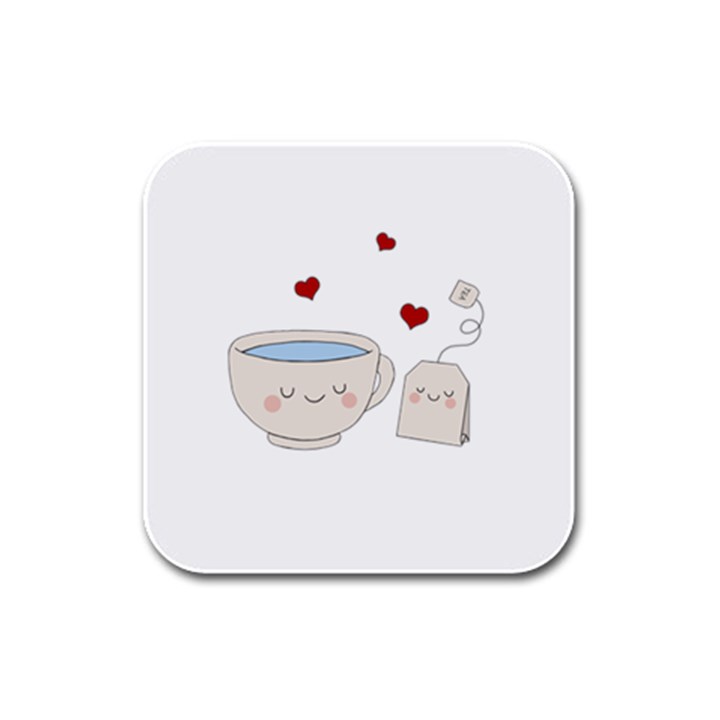 Cute Tea Rubber Square Coaster (4 pack) 