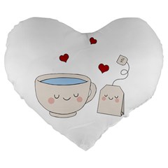 Cute Tea Large 19  Premium Flano Heart Shape Cushions by Valentinaart