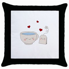 Cute Tea Throw Pillow Case (black) by Valentinaart