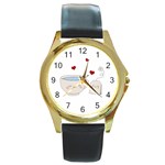 Cute Tea Round Gold Metal Watch Front