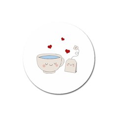 Cute Tea Magnet 3  (round) by Valentinaart