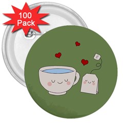 Cute Tea 3  Buttons (100 Pack)  by Valentinaart