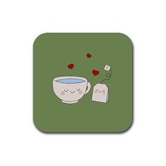 Cute Tea Rubber Coaster (square)  by Valentinaart