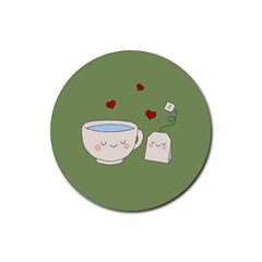 Cute Tea Rubber Coaster (round)  by Valentinaart