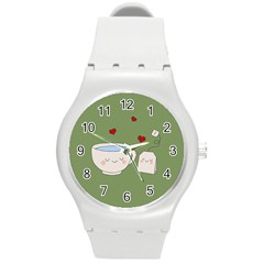 Cute Tea Round Plastic Sport Watch (m) by Valentinaart