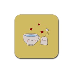 Cute Tea Rubber Coaster (square)  by Valentinaart