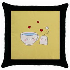 Cute Tea Throw Pillow Case (black) by Valentinaart