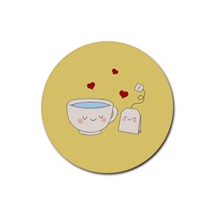 Cute Tea Rubber Round Coaster (4 Pack) 