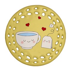 Cute Tea Round Filigree Ornament (two Sides)