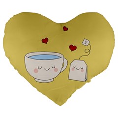 Cute Tea Large 19  Premium Flano Heart Shape Cushions by Valentinaart