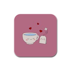 Cute Tea Rubber Square Coaster (4 Pack)  by Valentinaart