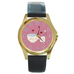 Cute Tea Round Gold Metal Watch by Valentinaart