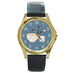 Cute Tea Round Gold Metal Watch Front