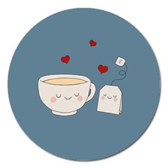 Cute Tea Magnet 5  (round) by Valentinaart