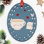 Cute Tea Oval Filigree Ornament (Two Sides) Front