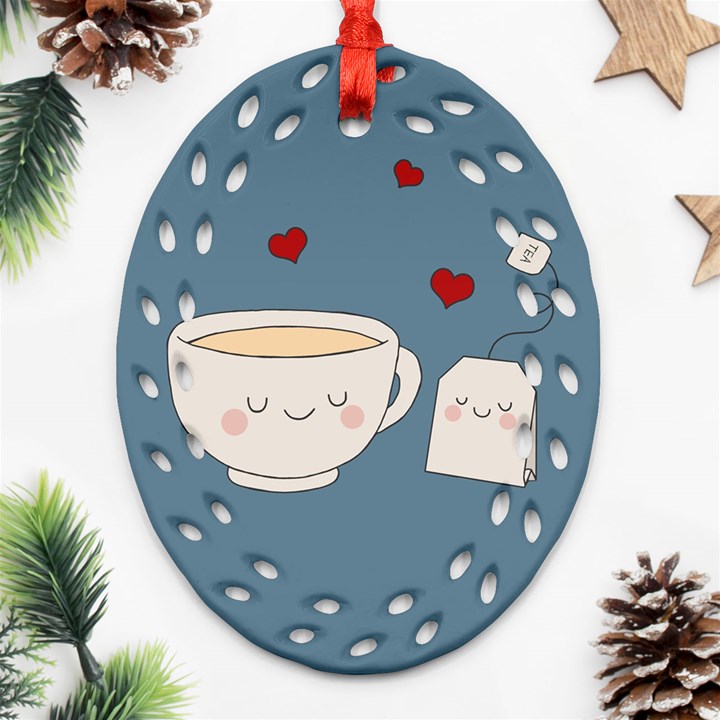 Cute Tea Oval Filigree Ornament (Two Sides)