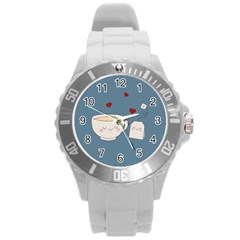 Cute Tea Round Plastic Sport Watch (l) by Valentinaart