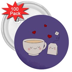 Cute Tea 3  Buttons (100 Pack)  by Valentinaart