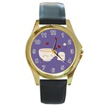 Cute Tea Round Gold Metal Watch Front