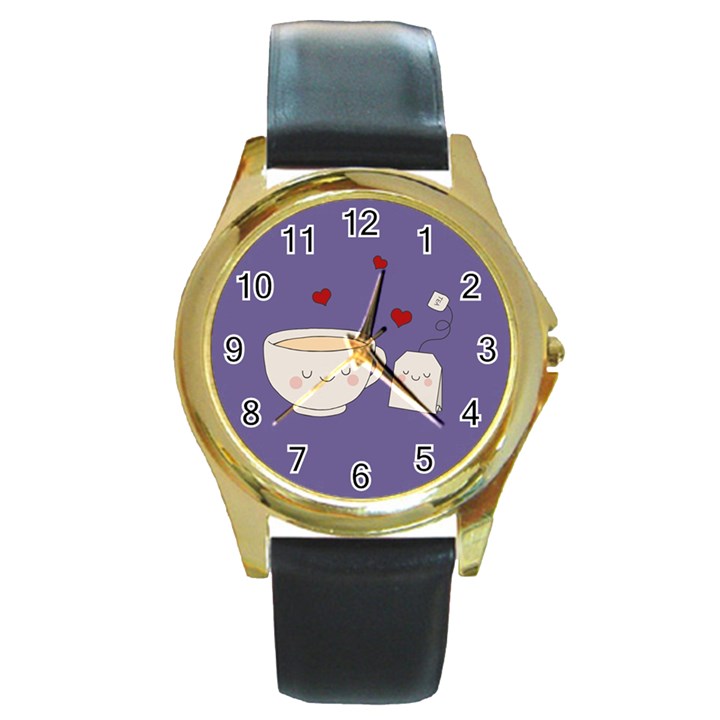 Cute Tea Round Gold Metal Watch