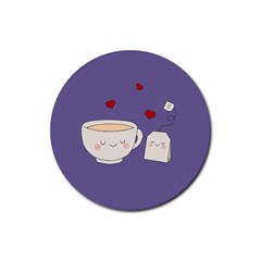 Cute Tea Rubber Coaster (round)  by Valentinaart