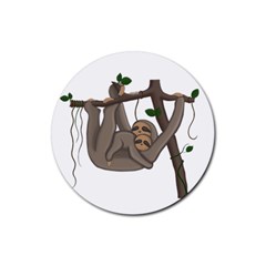 Cute Sloth Rubber Coaster (round)  by Valentinaart