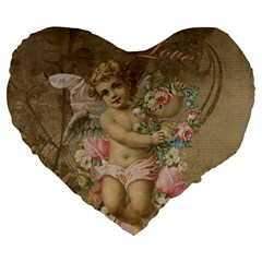 Cupid - Vintage Large 19  Premium Flano Heart Shape Cushions by Valentinaart