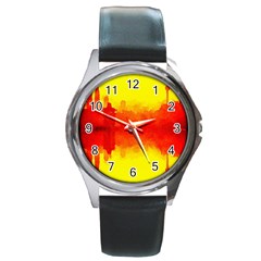 Sun Rise,city,modern Art Round Metal Watch by NouveauDesign