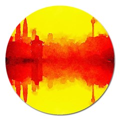 Sun Rise,city,modern Art Magnet 5  (round) by NouveauDesign