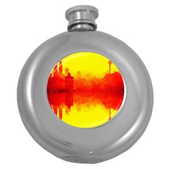 Sun Rise,city,modern Art Round Hip Flask (5 Oz) by NouveauDesign