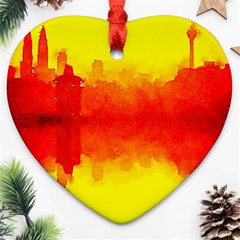 Sun Rise,city,modern Art Heart Ornament (two Sides) by NouveauDesign