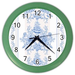 Beautiful,pale Blue,floral,shabby Chic,pattern Color Wall Clocks by NouveauDesign