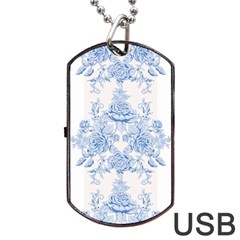 Beautiful,pale Blue,floral,shabby Chic,pattern Dog Tag Usb Flash (one Side) by NouveauDesign