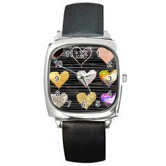 Modern Heart Pattern Square Metal Watch by NouveauDesign