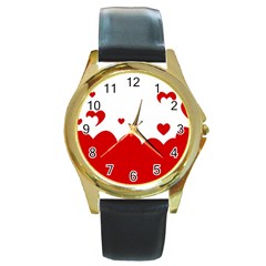 Heart Shape Background Love Round Gold Metal Watch by Nexatart