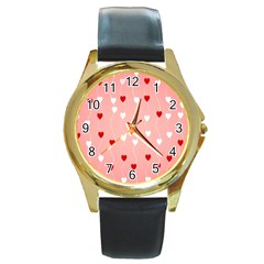 Heart Shape Background Love Round Gold Metal Watch by Nexatart