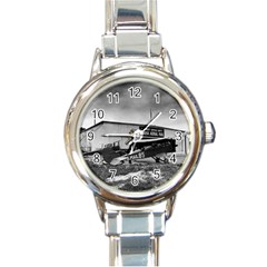 Omaha Airfield Airplain Hangar Round Italian Charm Watch