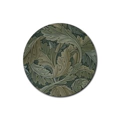 Vintage Background Green Leaves Rubber Round Coaster (4 Pack)  by Nexatart