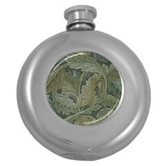 Vintage Background Green Leaves Round Hip Flask (5 Oz) by Nexatart