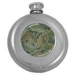 Vintage Background Green Leaves Round Hip Flask (5 oz) Front