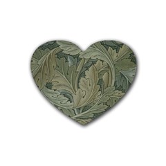 Vintage Background Green Leaves Rubber Coaster (heart)  by Nexatart