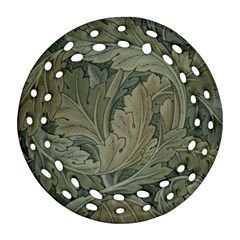 Vintage Background Green Leaves Round Filigree Ornament (two Sides)