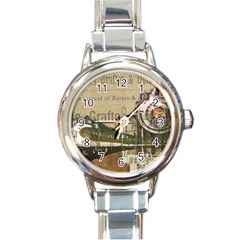 Train Vintage Tracks Travel Old Round Italian Charm Watch by Nexatart