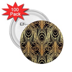 Gold, Black,peacock Pattern,art Nouveau,vintage,belle Epoque,chic,elegant,peacock Feather,beautiful 2 25  Buttons (100 Pack)  by NouveauDesign