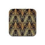 gold, black,peacock pattern,art nouveau,vintage,belle epoque,chic,elegant,peacock feather,beautiful Rubber Square Coaster (4 pack)  Front