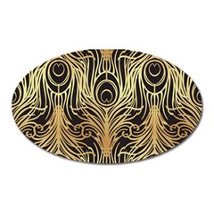 Gold, Black,peacock Pattern,art Nouveau,vintage,belle Epoque,chic,elegant,peacock Feather,beautiful Oval Magnet by NouveauDesign