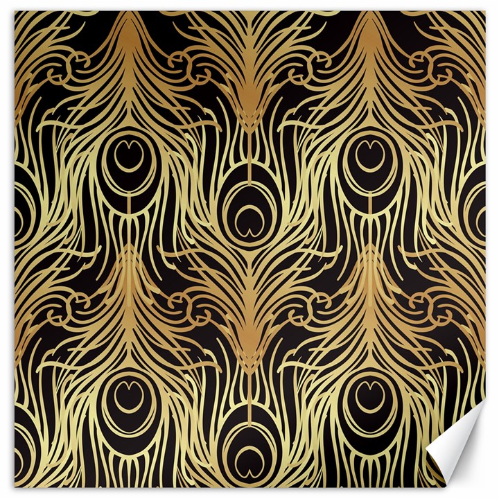 gold, black,peacock pattern,art nouveau,vintage,belle epoque,chic,elegant,peacock feather,beautiful Canvas 20  x 20  